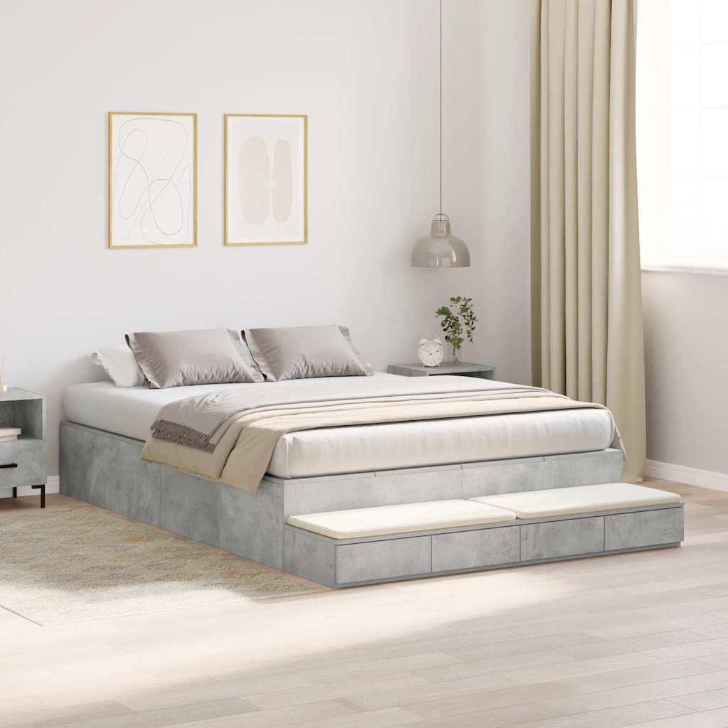 Storage Bed Frame with Door Concrete Grey 236.5 x 150 x 31.5 cm