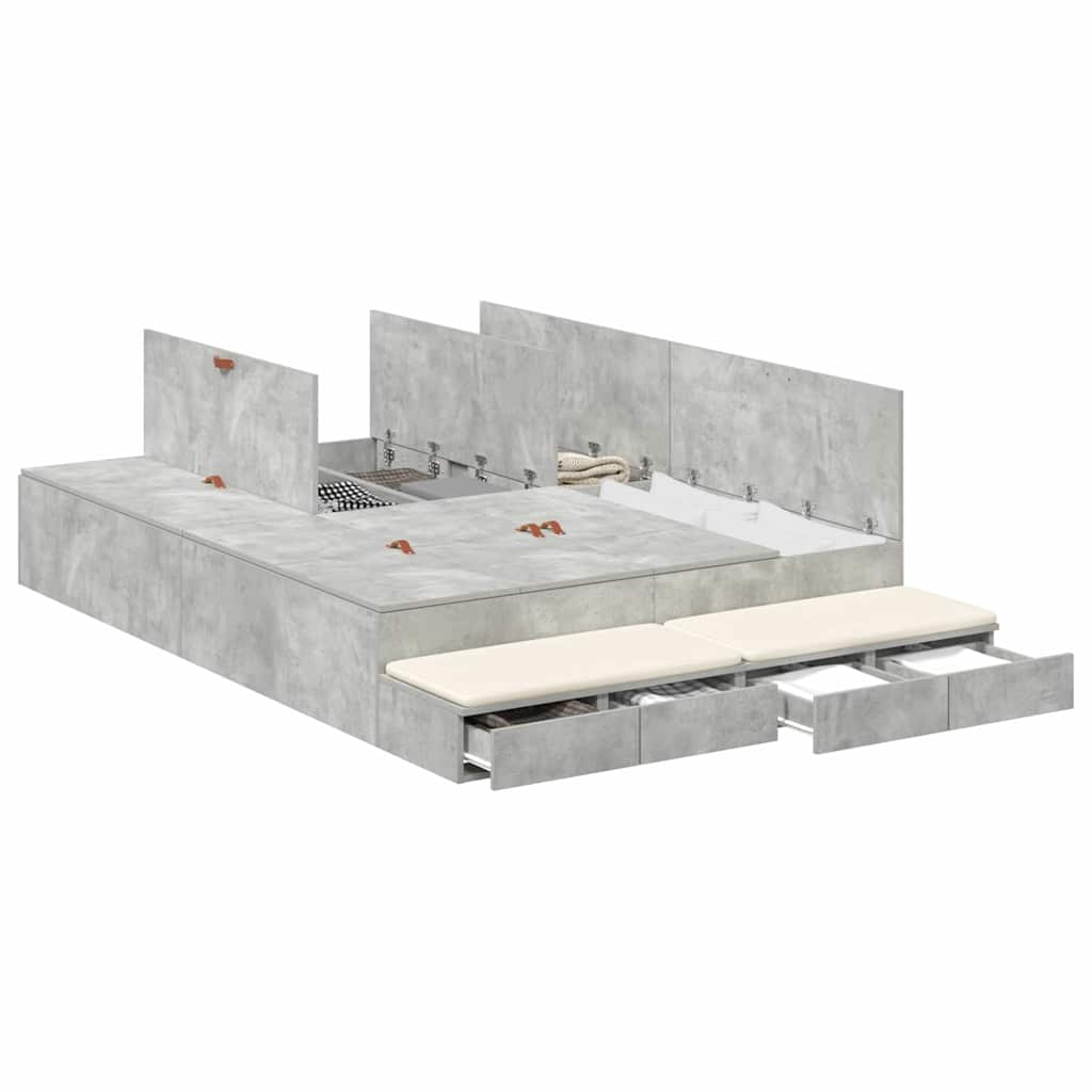 Storage Bed Frame with Door Concrete Grey 236.5 x 150 x 31.5 cm