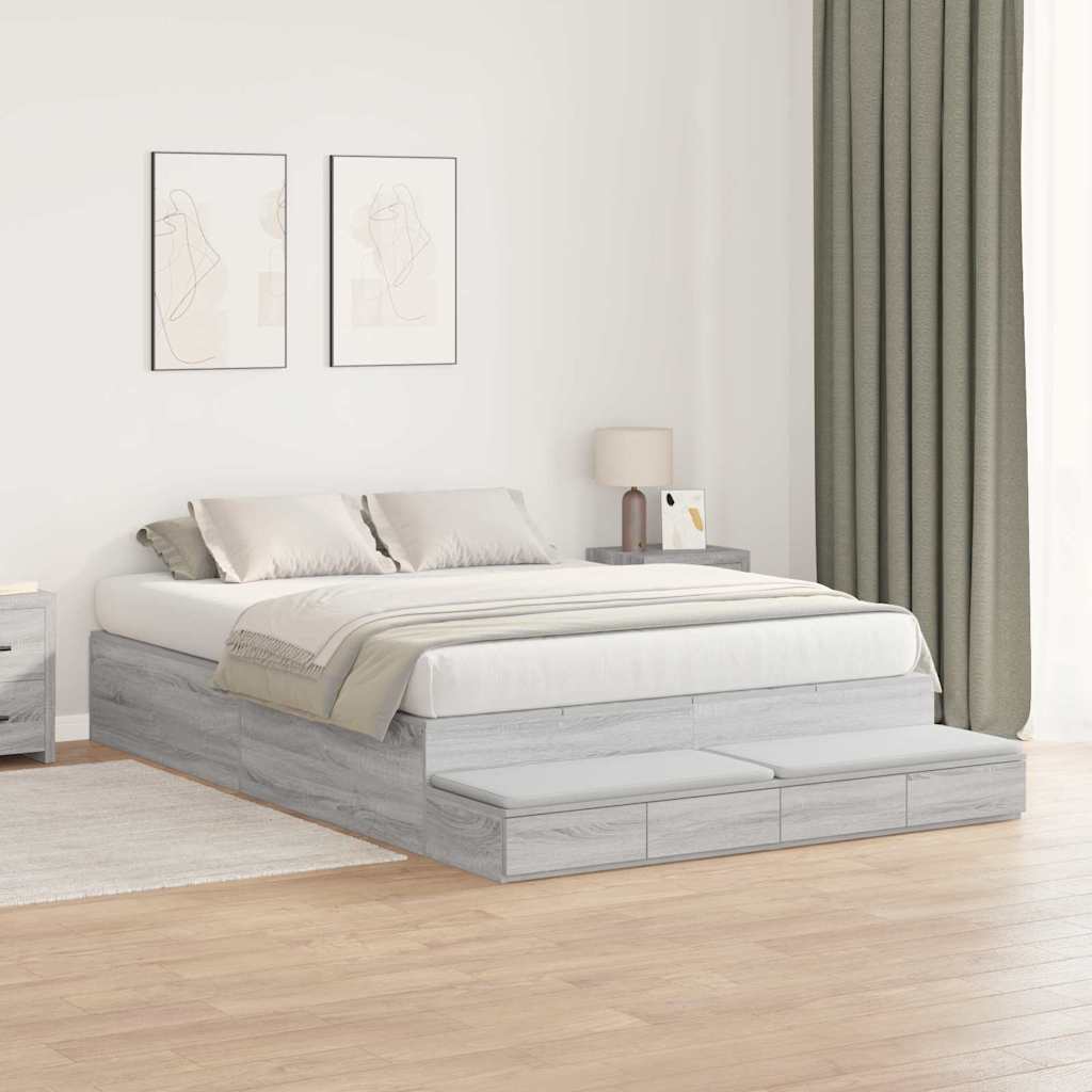 Storage Bed Frame with Drawer Grey sonoma 236.5 x 150 x 31.5 cm