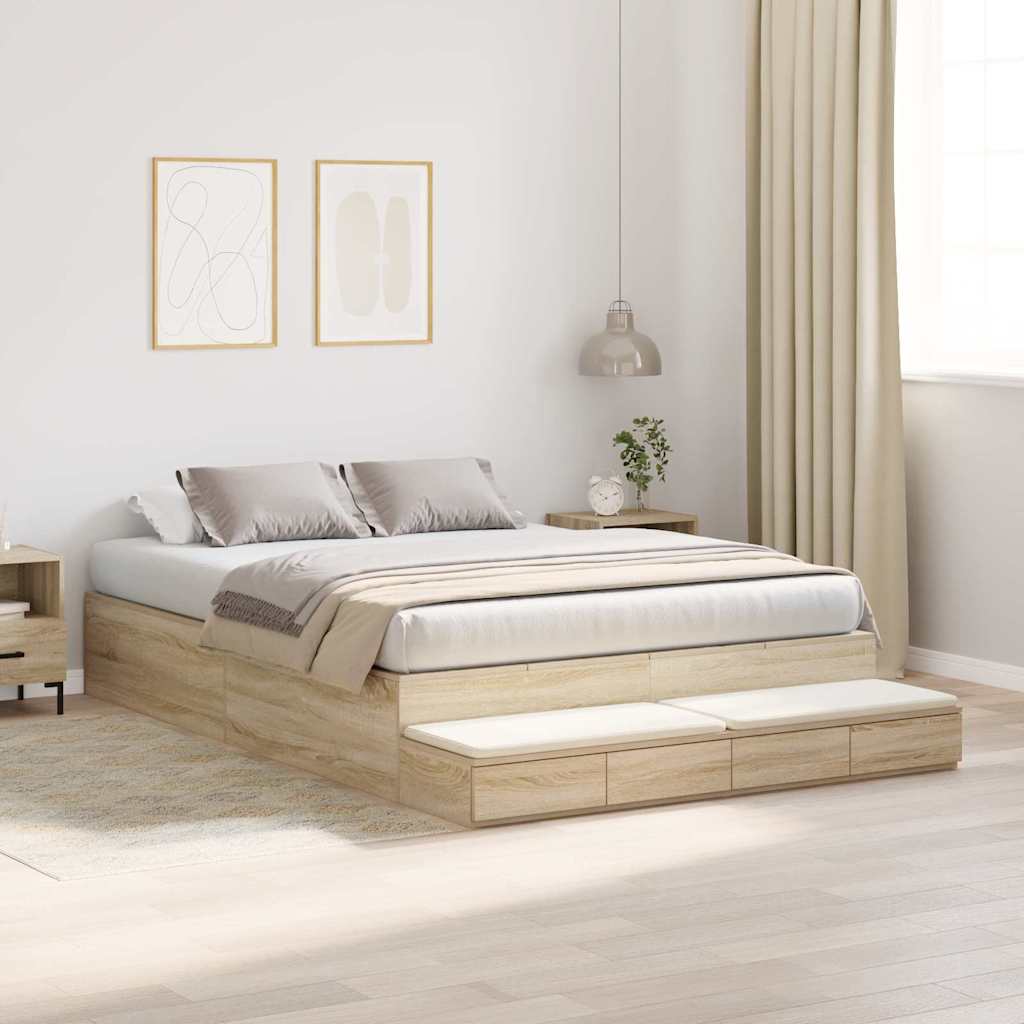 Storage Bed Frame with Drawer Sonoma Oak 236.5 x 160 x 31.5 cm