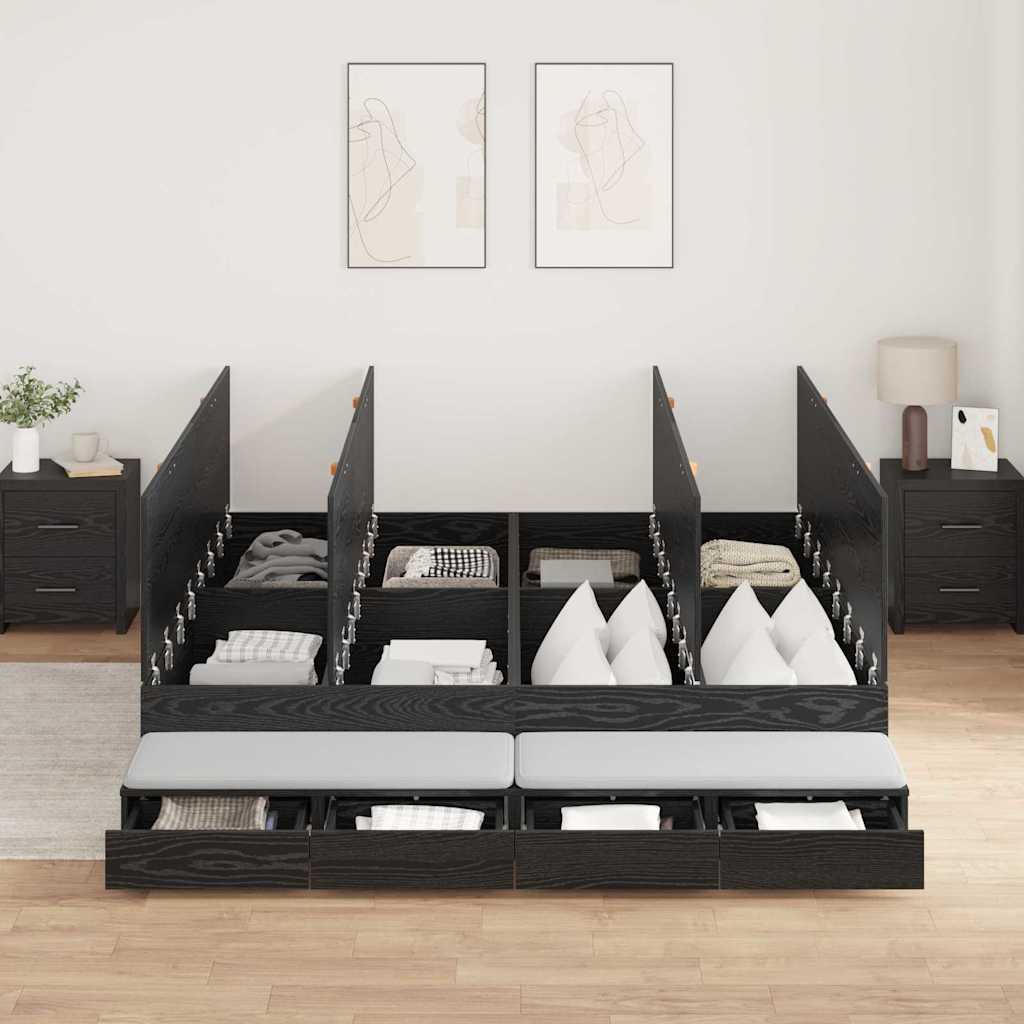 Storage Bed Frame with Drawer Black oak 236.5 x 180 x 31.5 cm