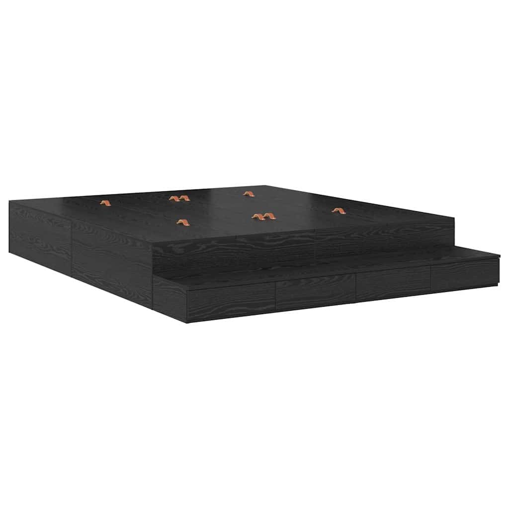 Storage Bed Frame with Drawer Black oak 236.5 x 180 x 31.5 cm