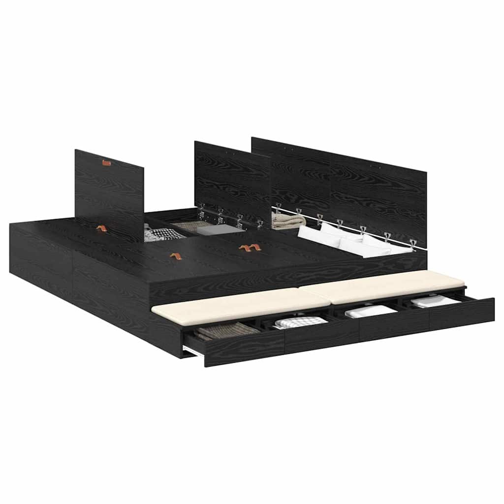 Storage Bed Frame with Drawer Black oak 236.5 x 180 x 31.5 cm