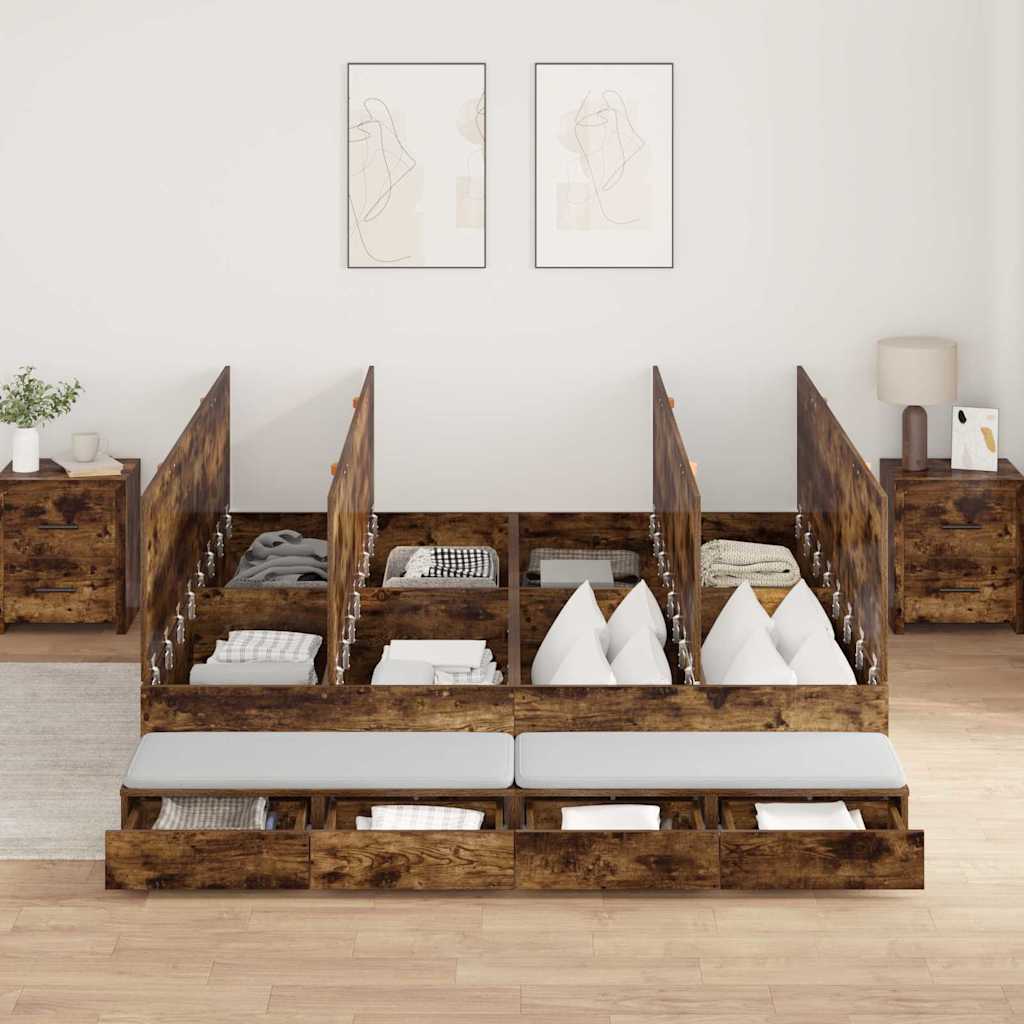 Storage Bed Frame with Drawer Smoked Oak 236.5 x 180 x 31.5 cm