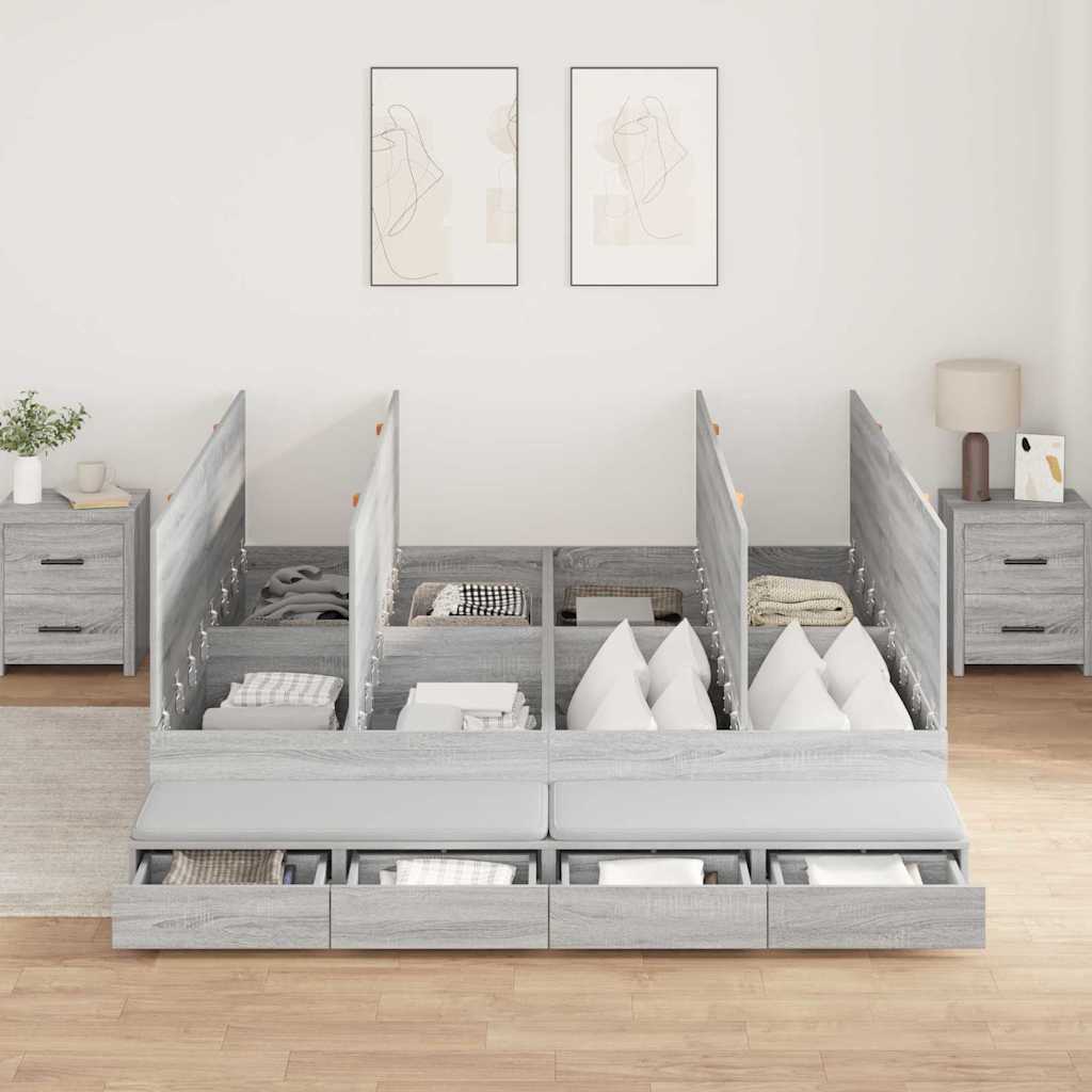Storage Bed Frame with Drawer Grey sonoma 236.5 x 180 x 31.5 cm