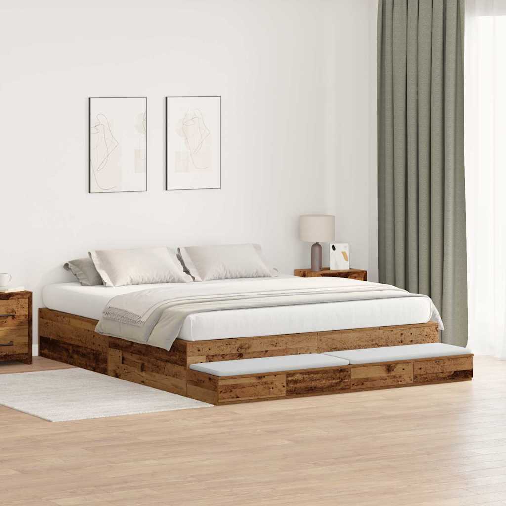 Storage Bed Frame with Drawer Old wood 236.5 x 180 x 31.5 cm