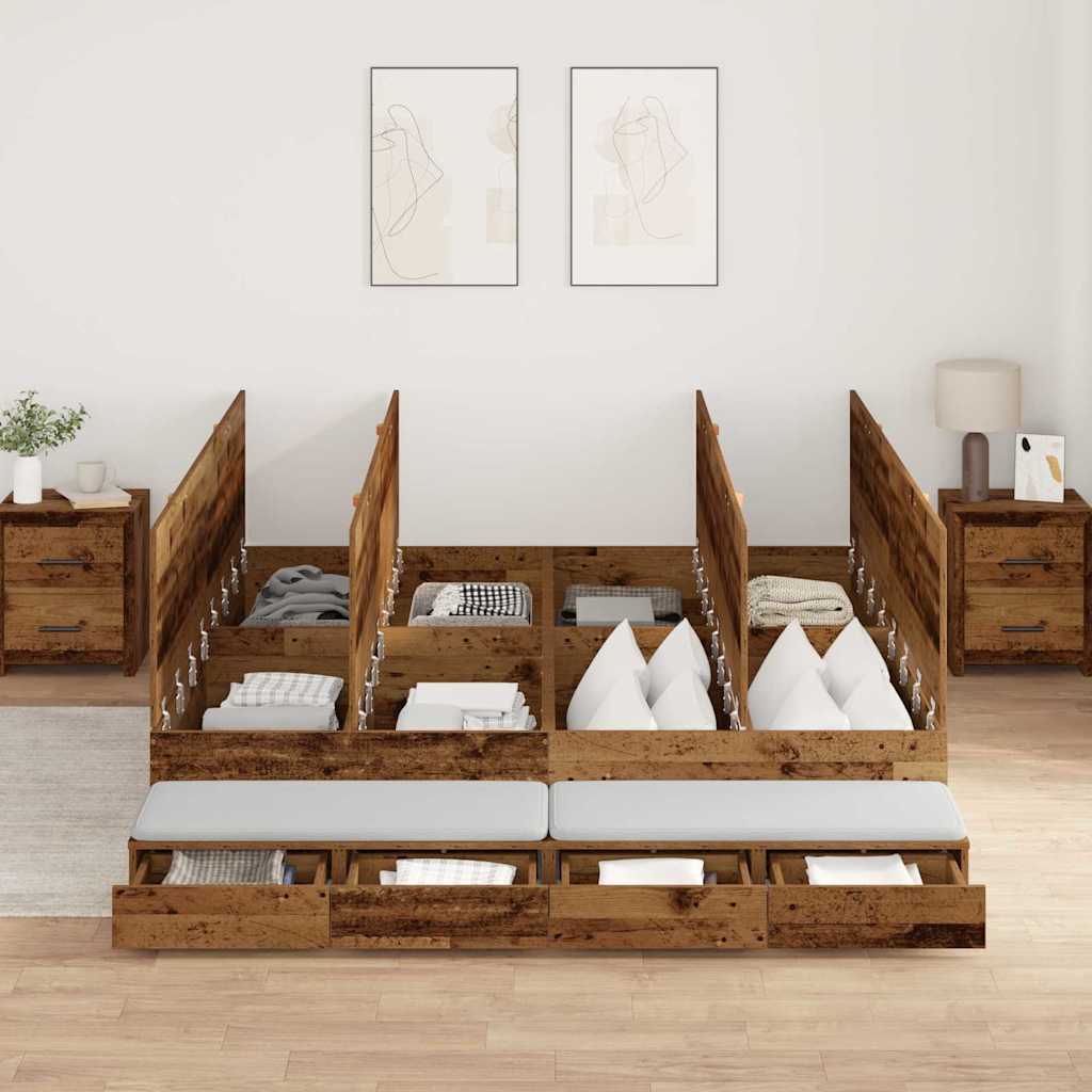 Storage Bed Frame with Drawer Old wood 236.5 x 180 x 31.5 cm