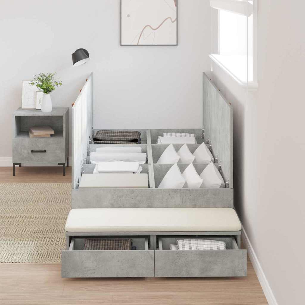 Storage Bed Frame with Door Concrete Grey 226.5 x 90 x 31.5 cm