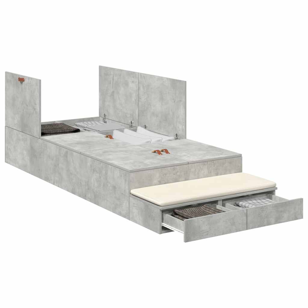 Storage Bed Frame with Door Concrete Grey 226.5 x 90 x 31.5 cm