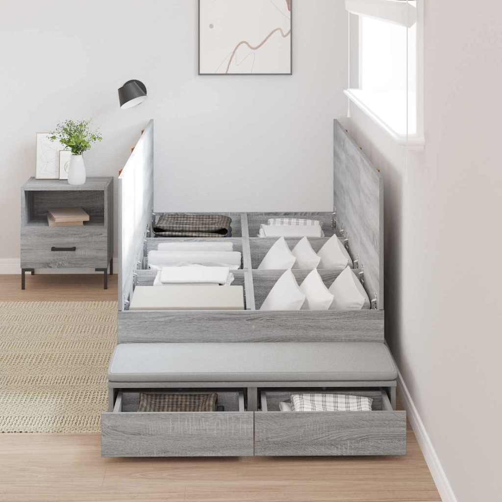 Storage Bed Frame with Drawer Grey sonoma 226.5 x 90 x 31.5 cm
