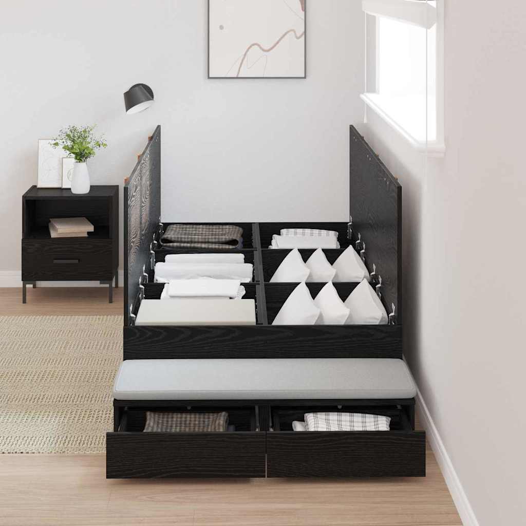 Storage Bed Frame with Drawer Black oak 226.5 x 75 x 31.5 cm