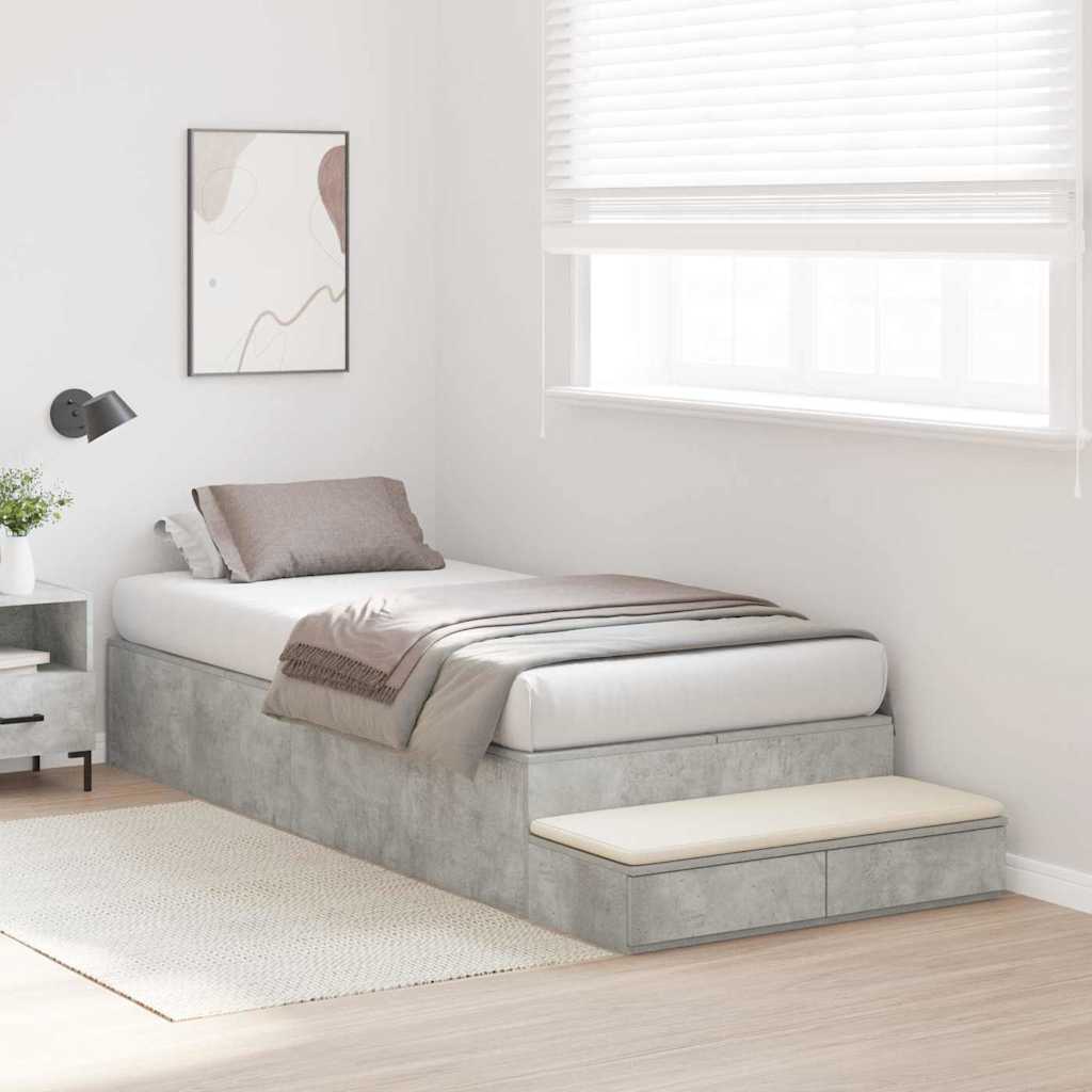 Storage Bed Frame with Door Concrete Grey 226.5 x 75 x 31.5 cm