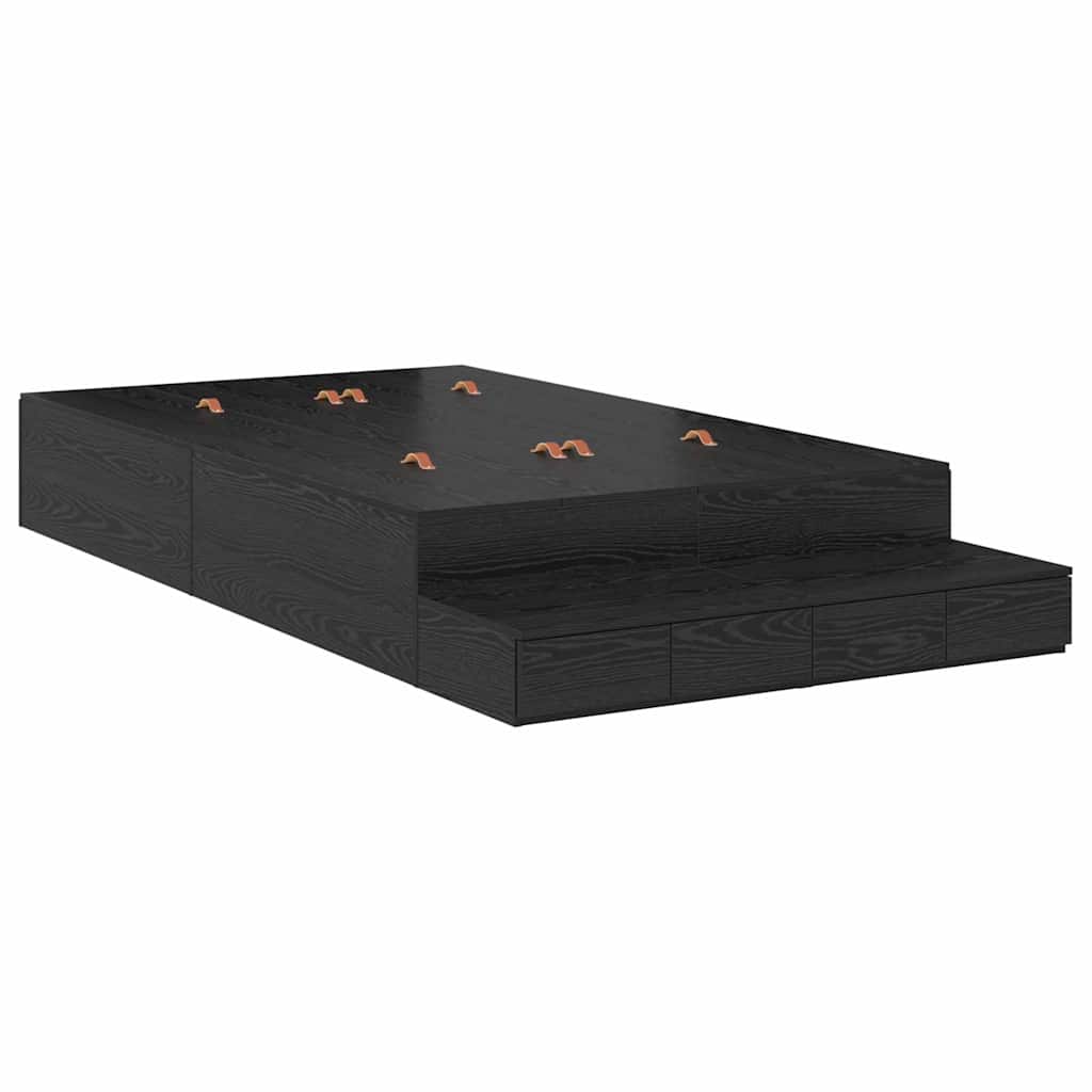 Storage Bed Frame with Drawer Black oak 226.5 x 120 x 31.5 cm
