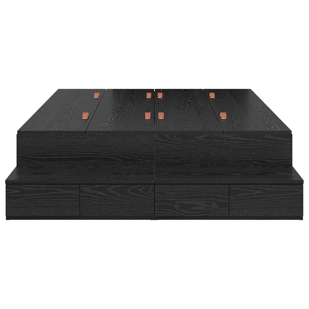 Storage Bed Frame with Drawer Black oak 226.5 x 120 x 31.5 cm