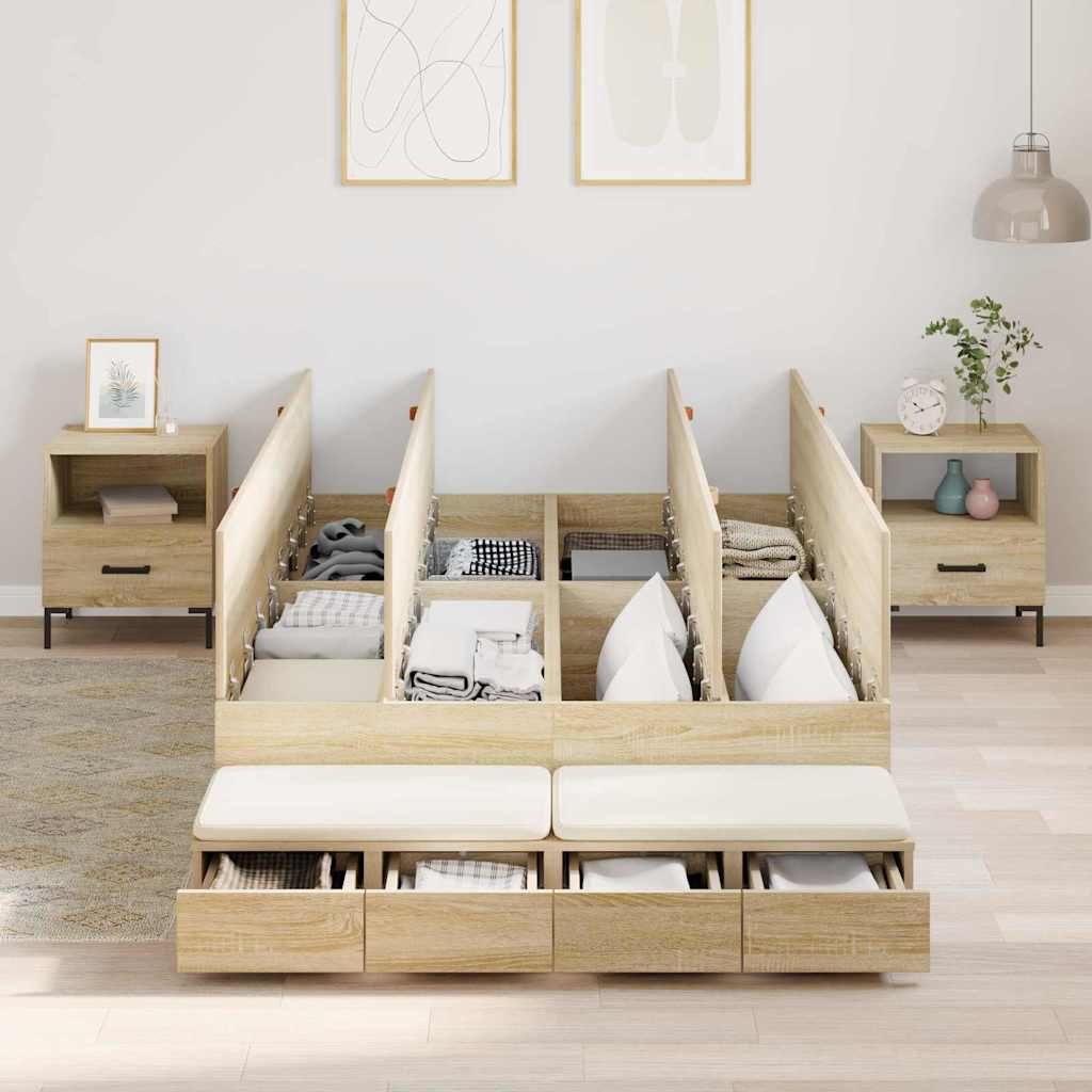 Storage Bed Frame with Drawer Sonoma Oak 226.5 x 120 x 31.5 cm