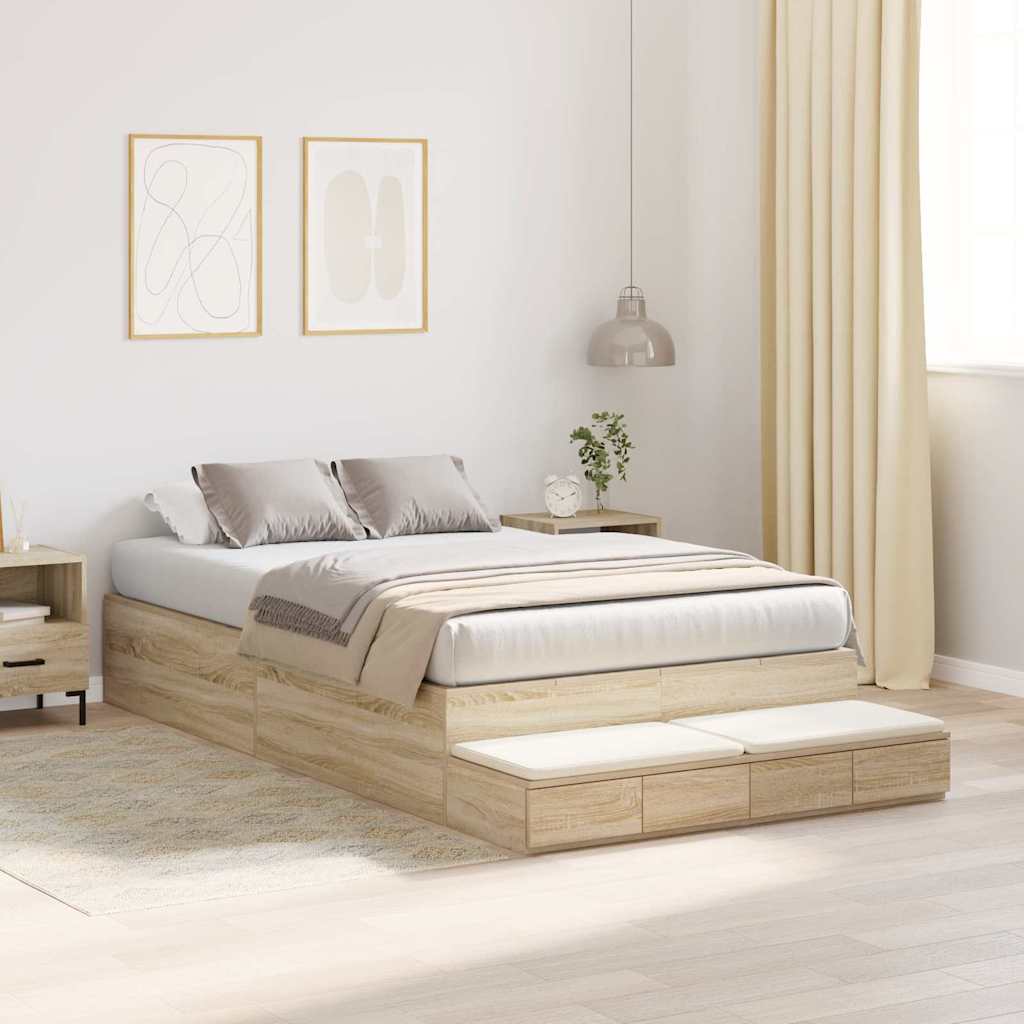 Storage Bed Frame with Drawer Sonoma Oak 226.5 x 120 x 31.5 cm