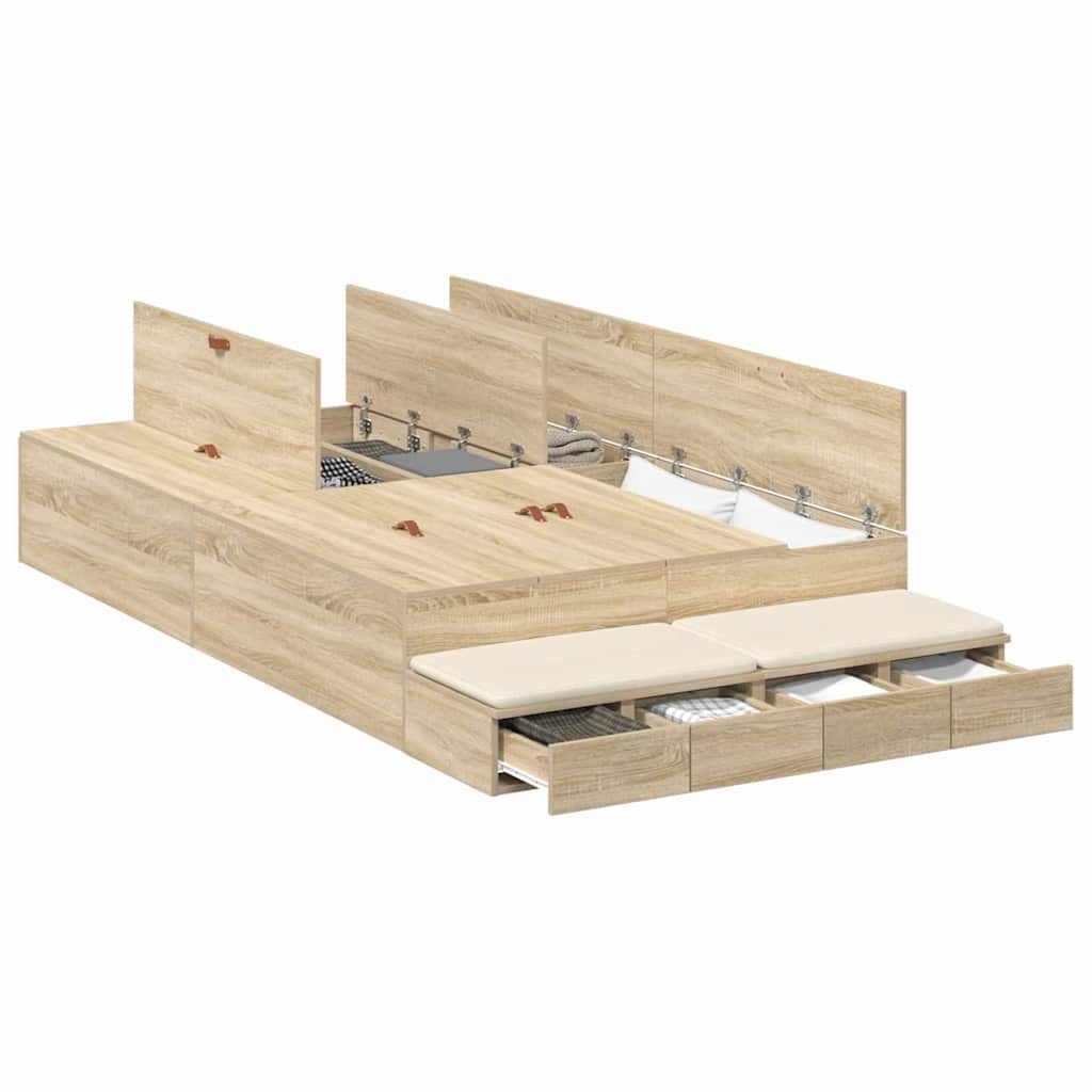 Storage Bed Frame with Drawer Sonoma Oak 226.5 x 120 x 31.5 cm