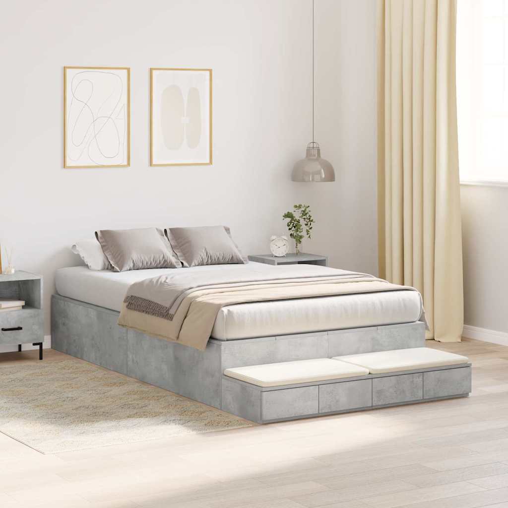 Storage Bed Frame with Door Concrete Grey 226.5 x 120 x 31.5 cm