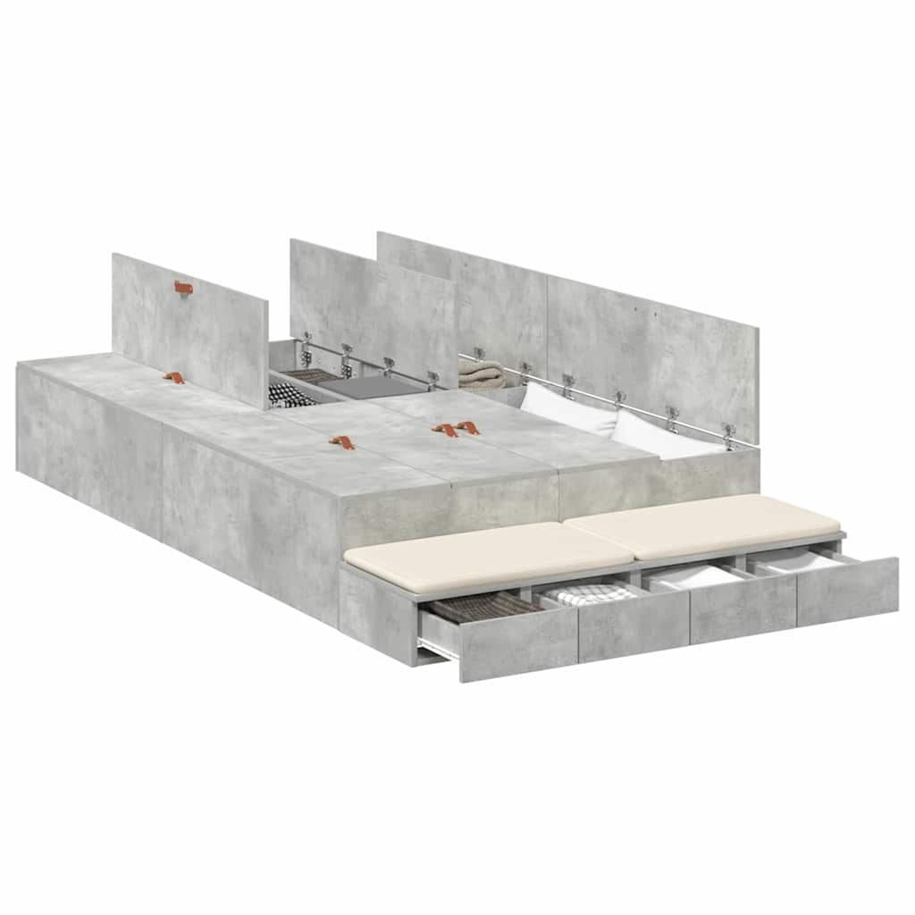 Storage Bed Frame with Door Concrete Grey 226.5 x 120 x 31.5 cm