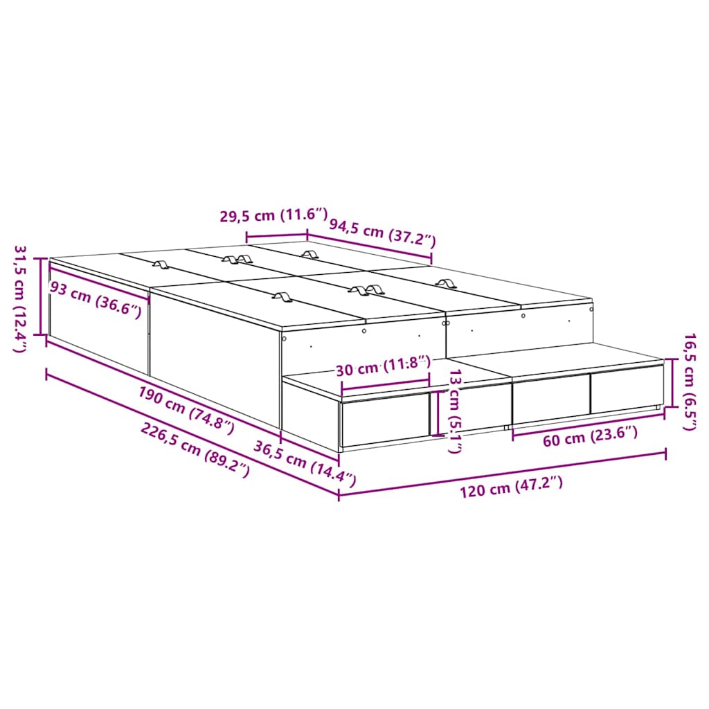 Storage Bed Frame with Door Concrete Grey 226.5 x 120 x 31.5 cm