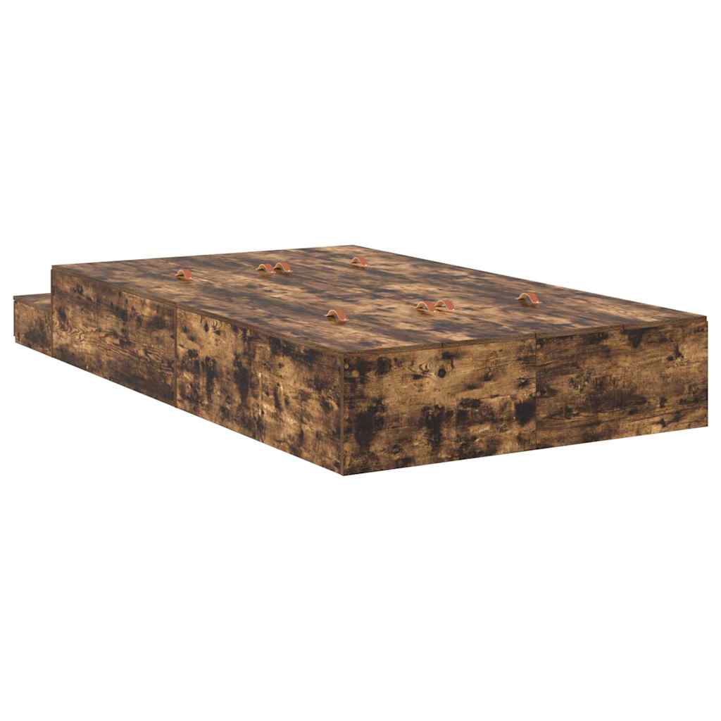Storage Bed Frame with Drawer Smoked Oak 226.5 x 120 x 31.5 cm