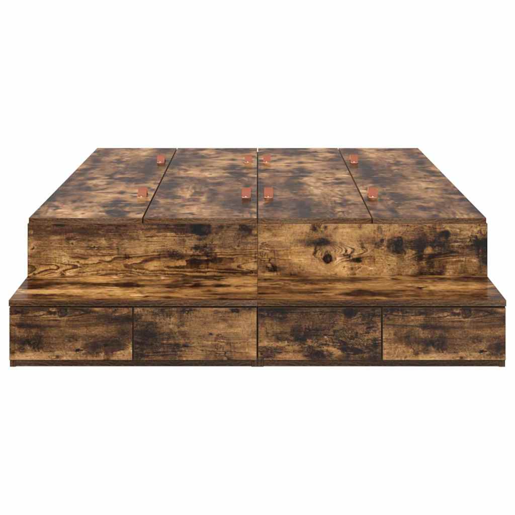 Storage Bed Frame with Drawer Smoked Oak 226.5 x 120 x 31.5 cm