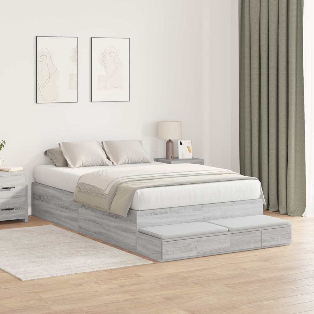Storage Bed Frame with Drawer Grey sonoma 226.5 x 120 x 31.5 cm