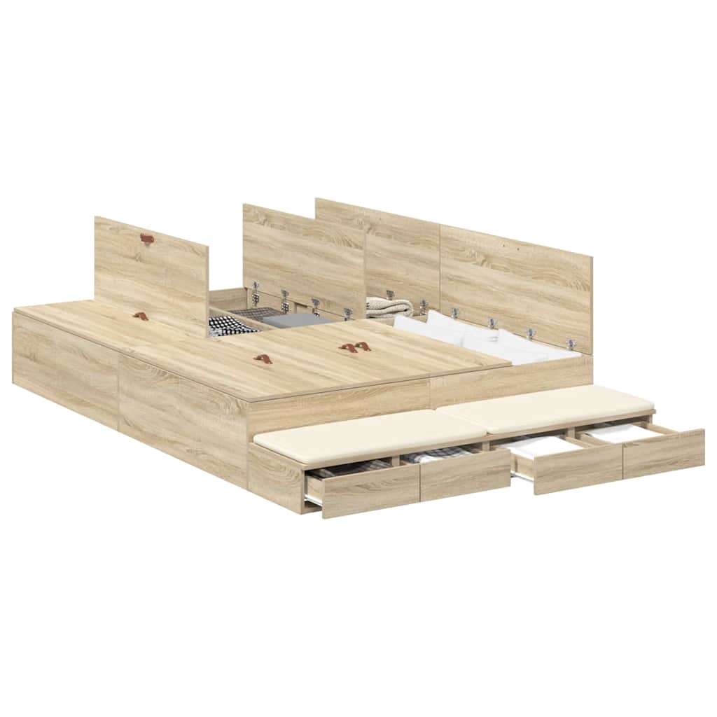 Storage Bed Frame with Drawer Sonoma Oak 226.5 x 140 x 31.5 cm