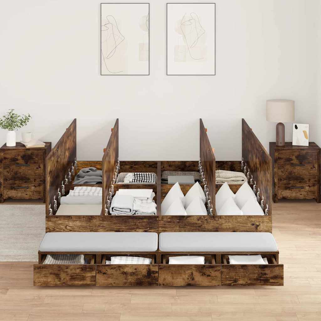 Storage Bed Frame with Drawer Smoked Oak 226.5 x 140 x 31.5 cm