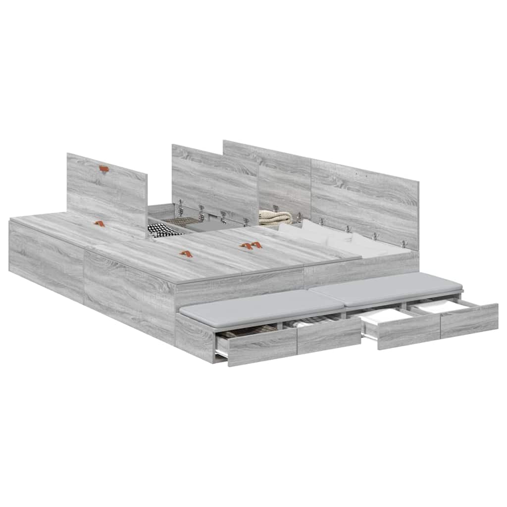 Storage Bed Frame with Drawer Grey sonoma 226.5 x 140 x 31.5 cm