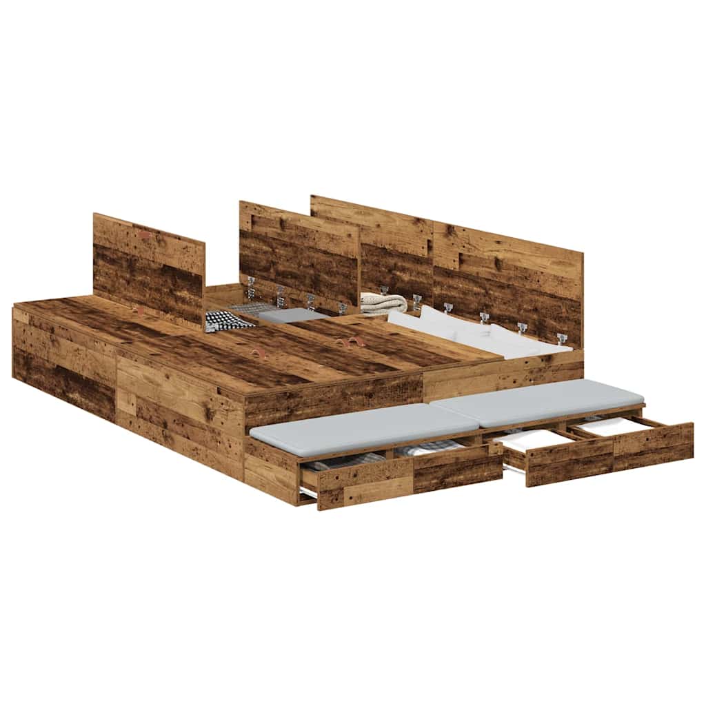 Storage Bed Frame with Drawer Old wood 226.5 x 140 x 31.5 cm