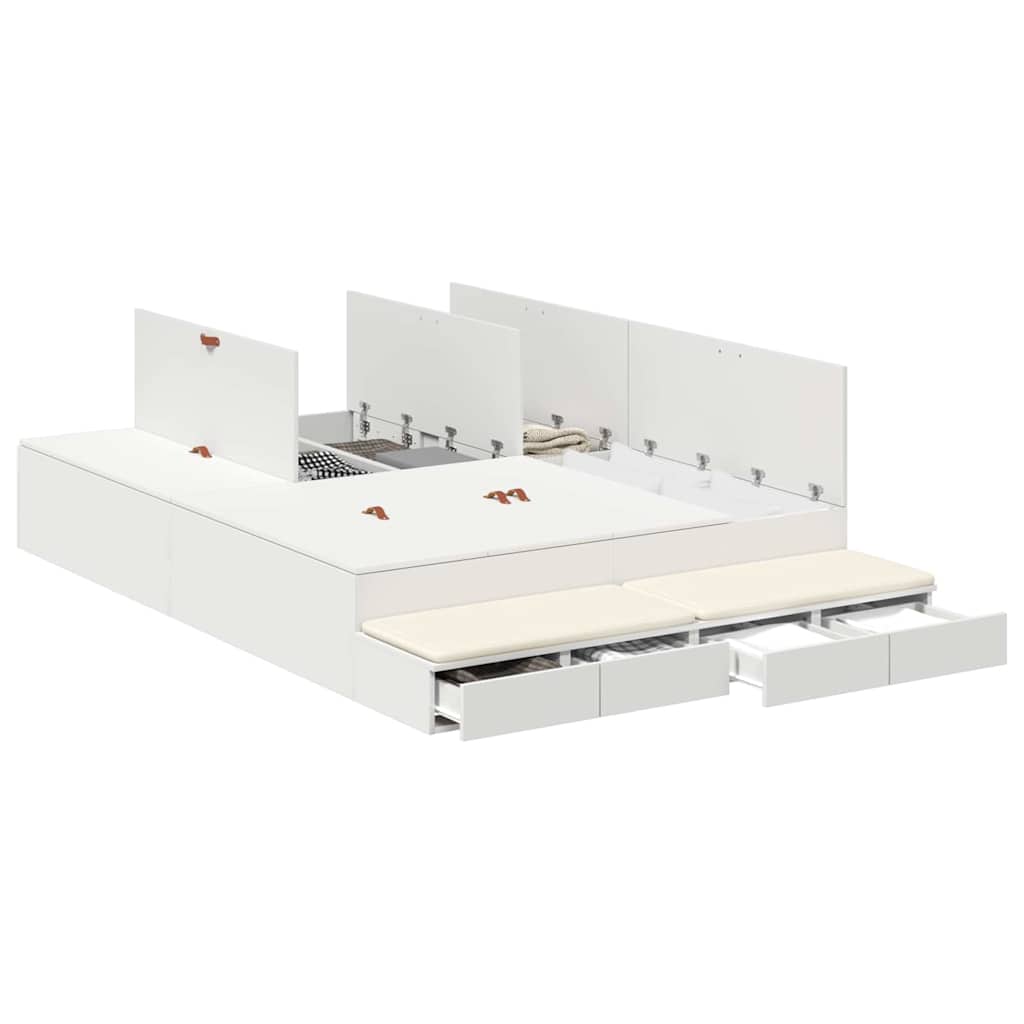 Storage Bed Frame White 226.5 x 135 x 31.5 cm Engineered wood