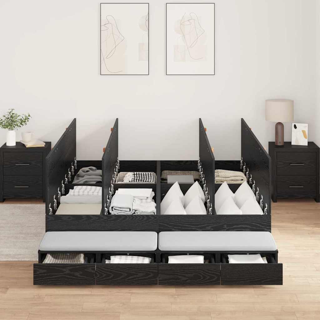 Storage Bed Frame with Drawer Black oak 226.5 x 135 x 31.5 cm