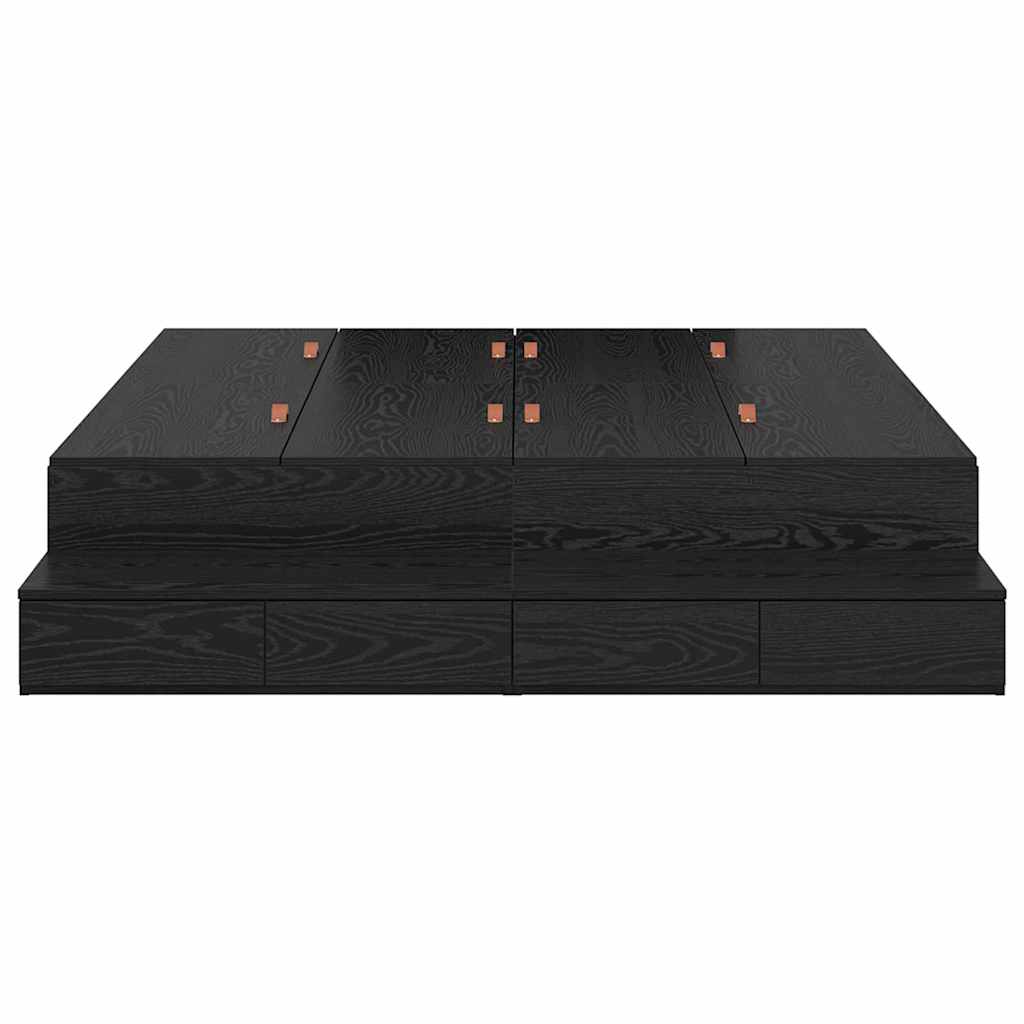 Storage Bed Frame with Drawer Black oak 226.5 x 135 x 31.5 cm