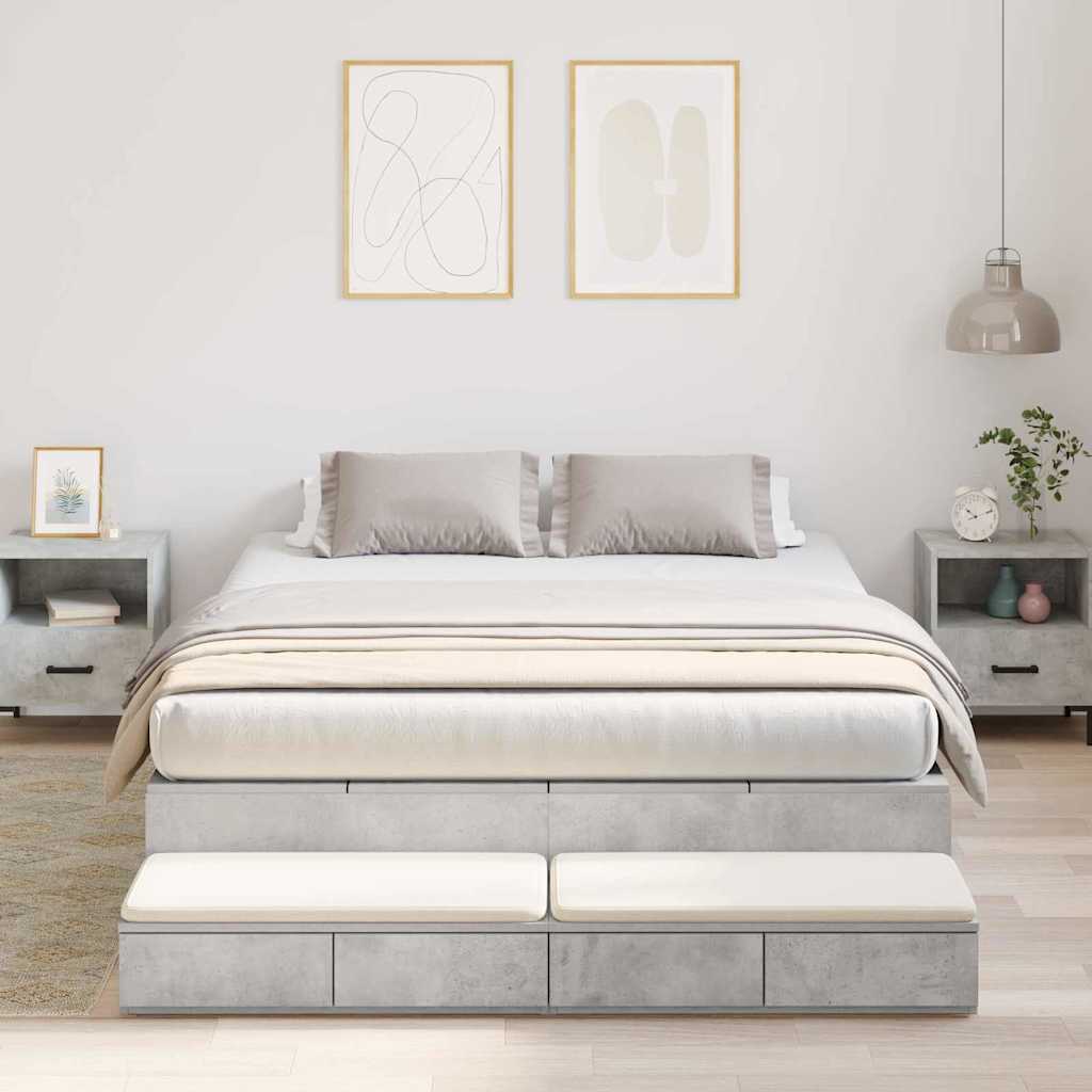 Storage Bed Frame with Door Concrete Grey 226.5 x 135 x 31.5 cm