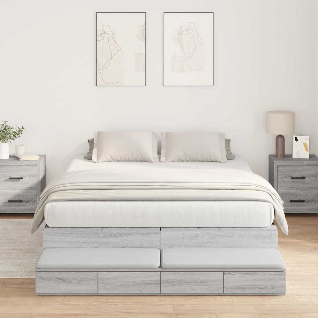 Storage Bed Frame with Drawer Grey sonoma 226.5 x 135 x 31.5 cm