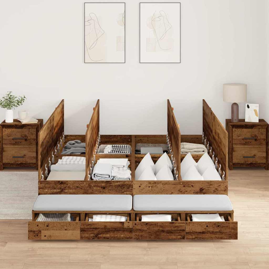 Storage Bed Frame with Drawer Old wood 226.5 x 135 x 31.5 cm