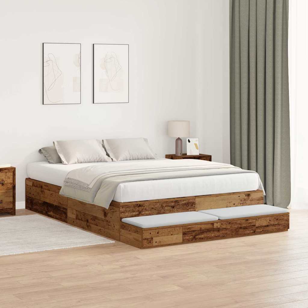 Storage Bed Frame with Drawer Old wood 226.5 x 135 x 31.5 cm