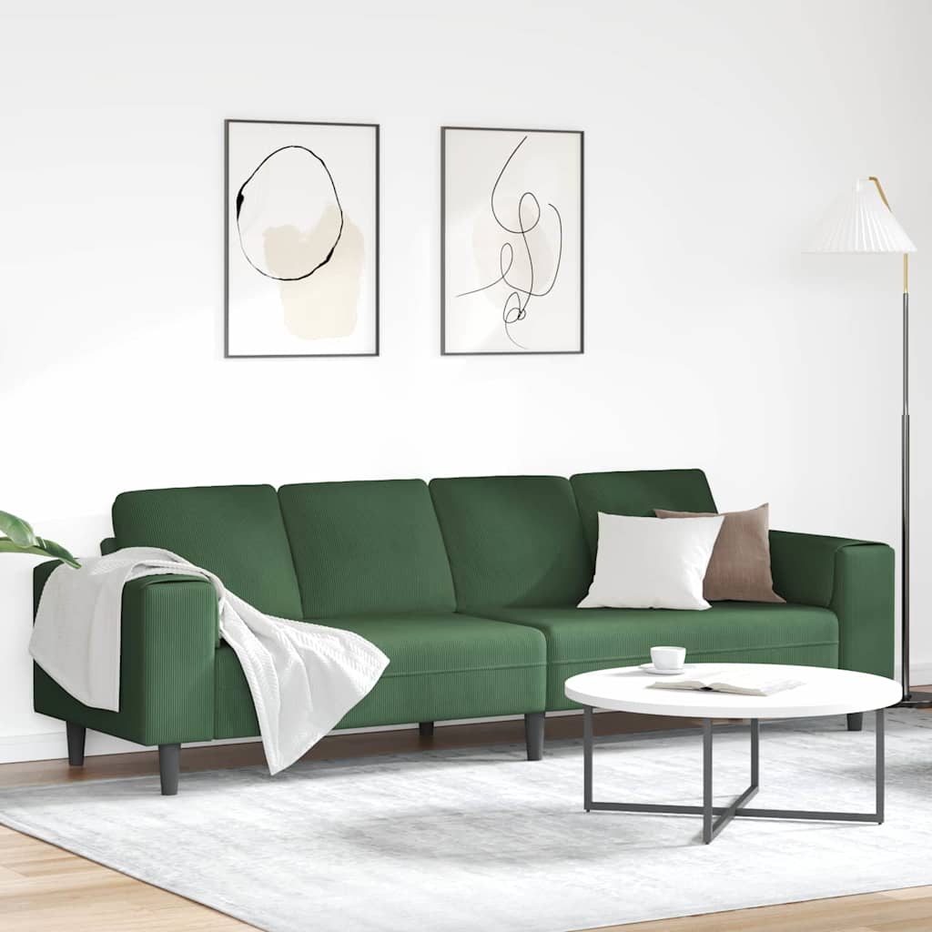 Fabric Sofa with Cushion Dark Green 208 cm Corduroy fabric