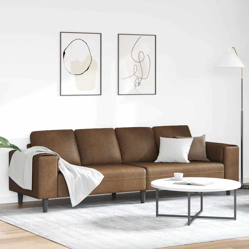 Sofa Set Brown Faux suede leather