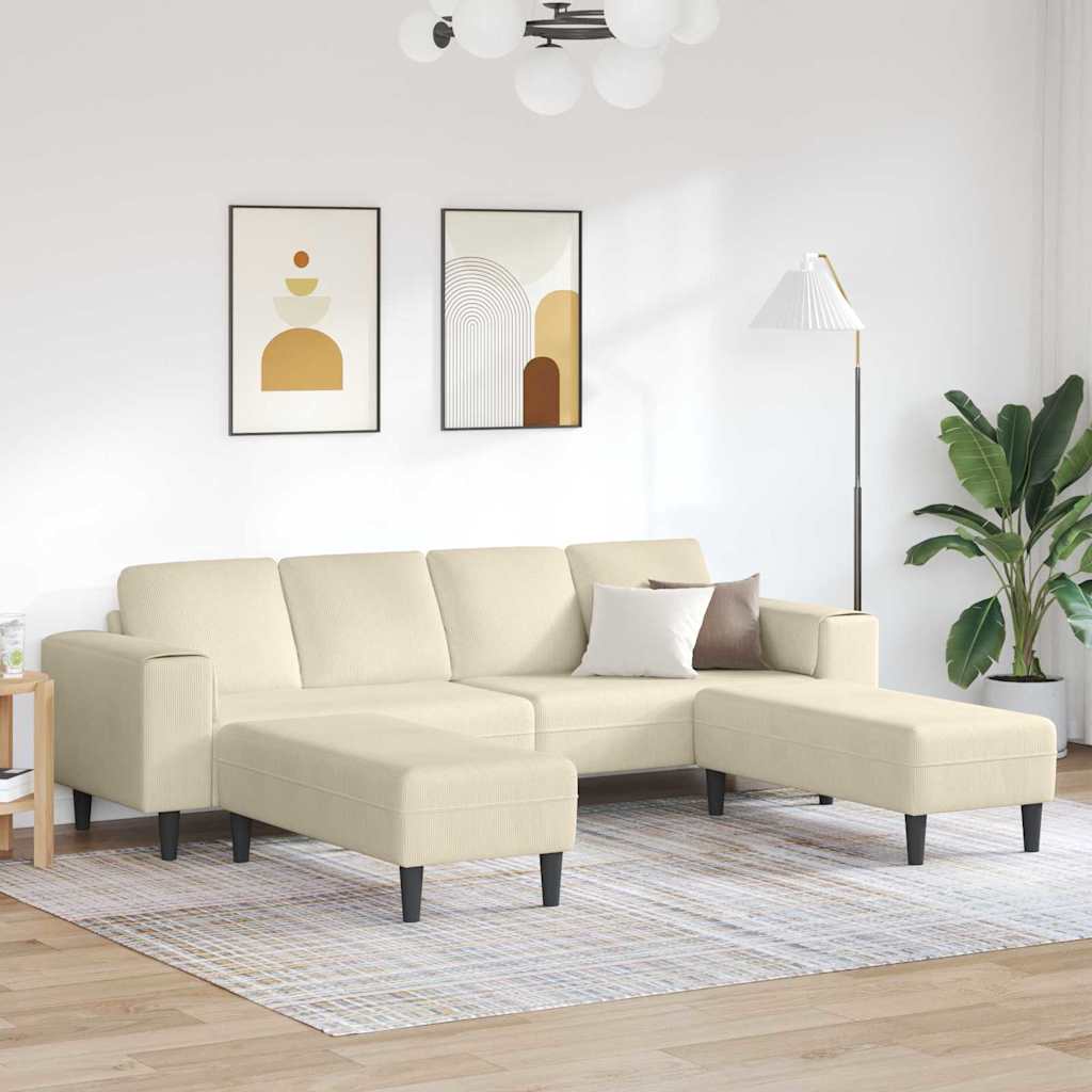 Fabric Sofa with Cushion Cream 208 cm Corduroy fabric