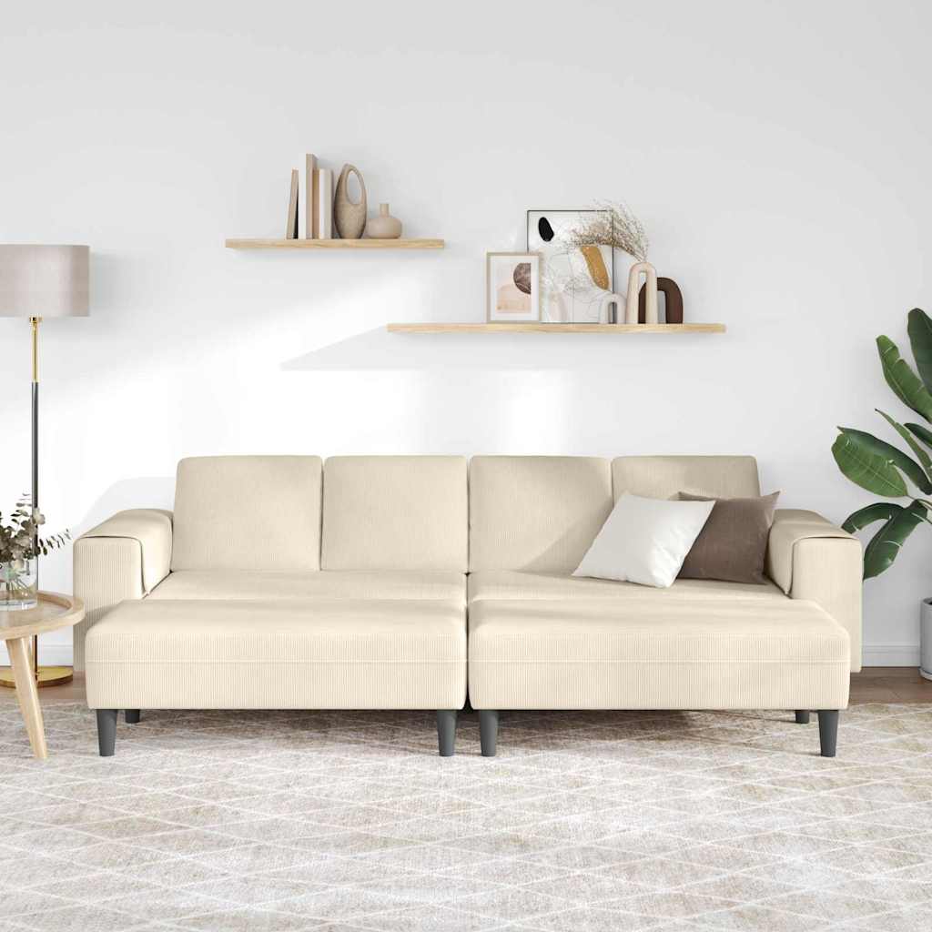 Fabric Sofa with Cushion Cream 208 cm Corduroy fabric