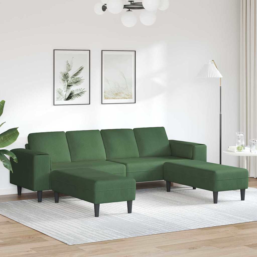 Fabric Sofa with Cushion Dark Green Corduroy fabric