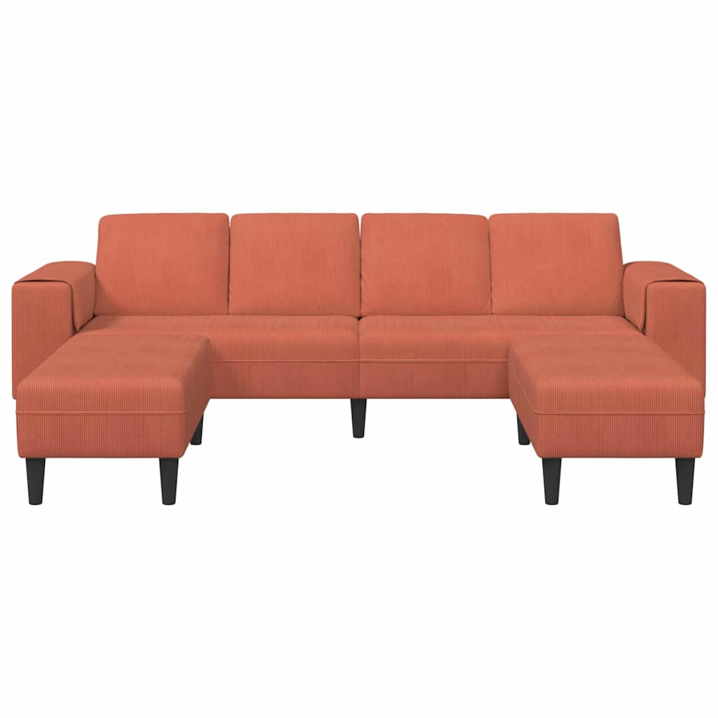 Fabric Sofa with Cushion Red Orange 208 cm Corduroy fabric