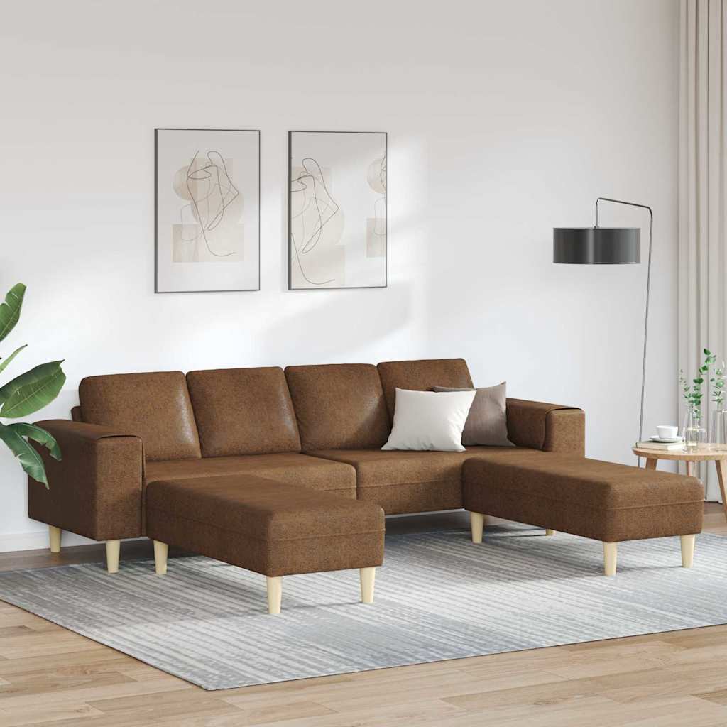 Sofa Set Brown Faux suede leather