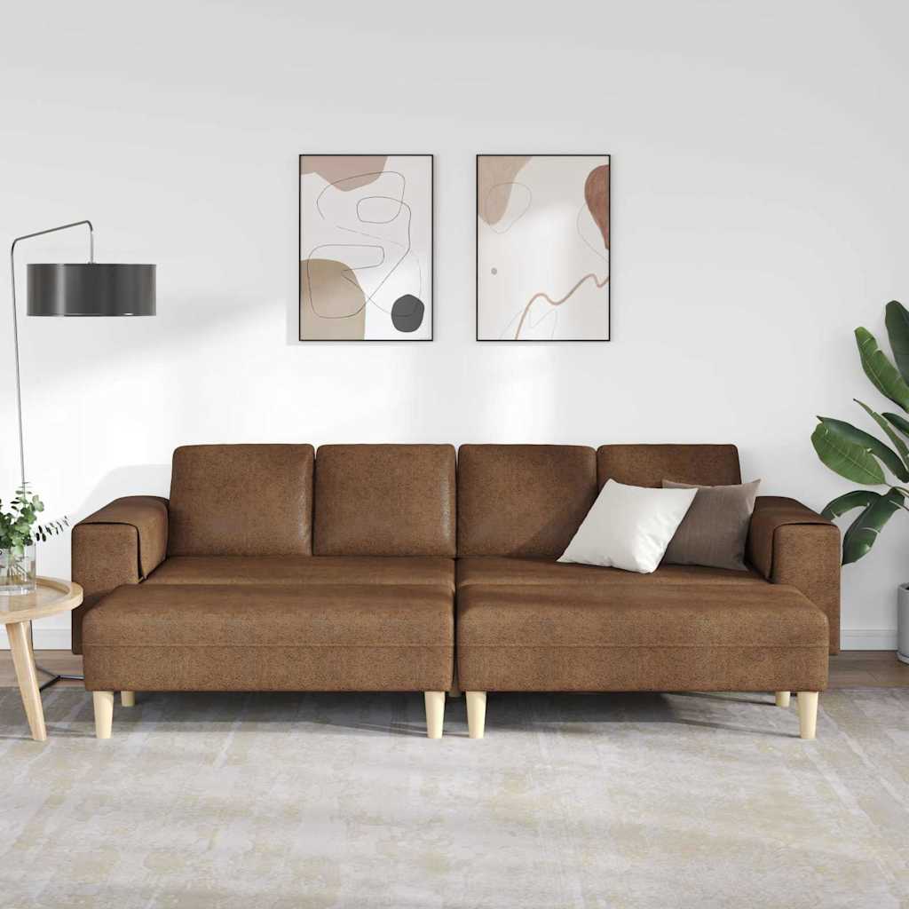Sofa Set Brown Faux suede leather