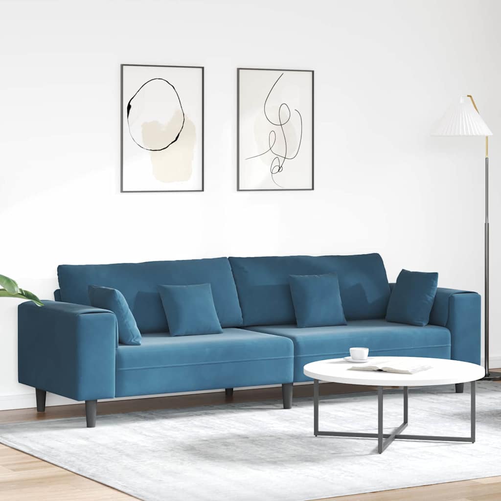 Velvet Sofa with Cushion Blue 208 cm Velvet
