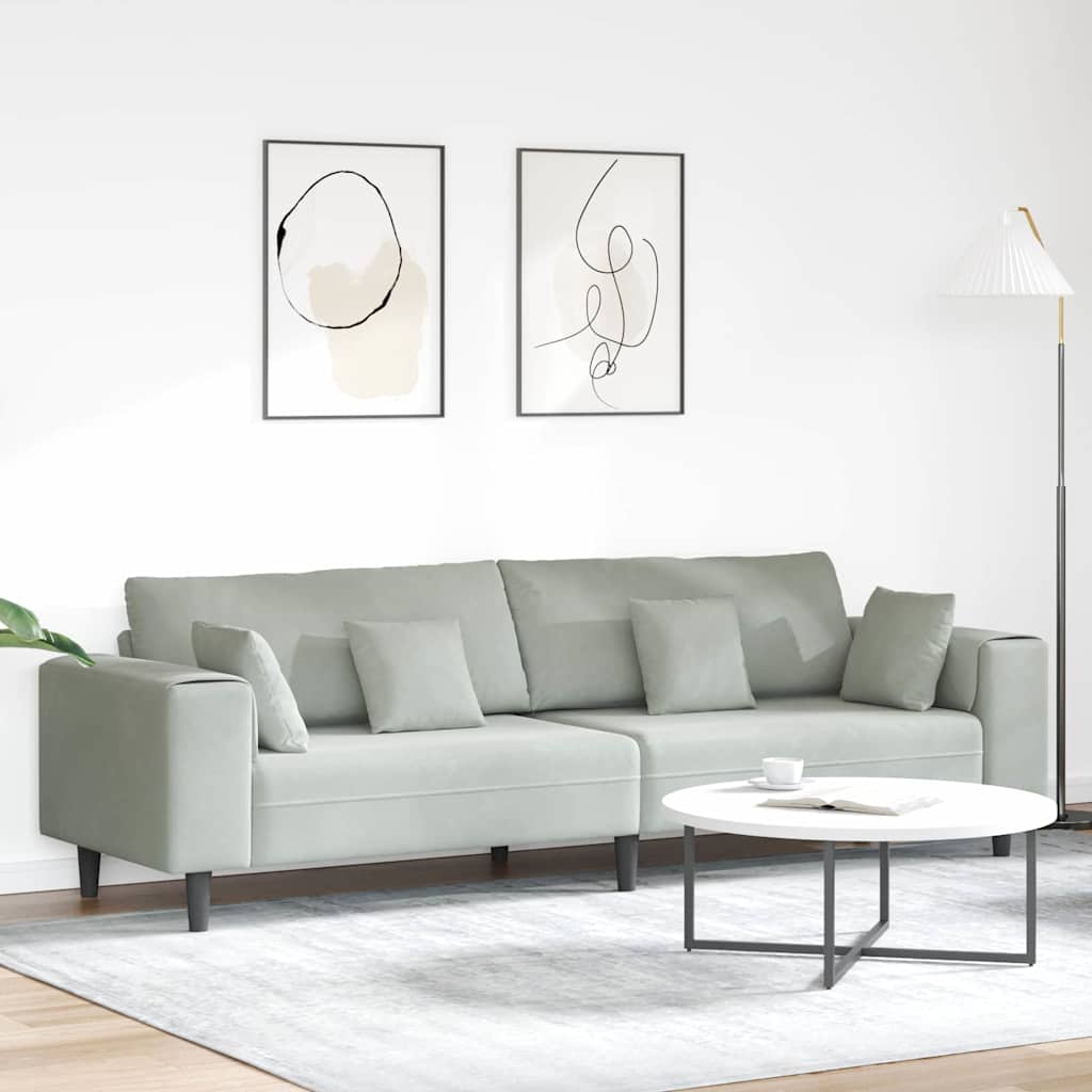 Velvet Sofa with Cushion Light Grey 208 cm Velvet