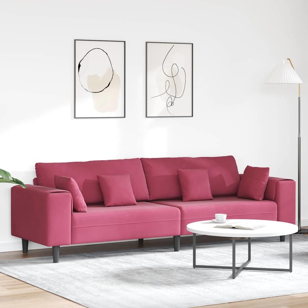 Velvet Sofa with Cushion Wine Red 208 cm Velvet