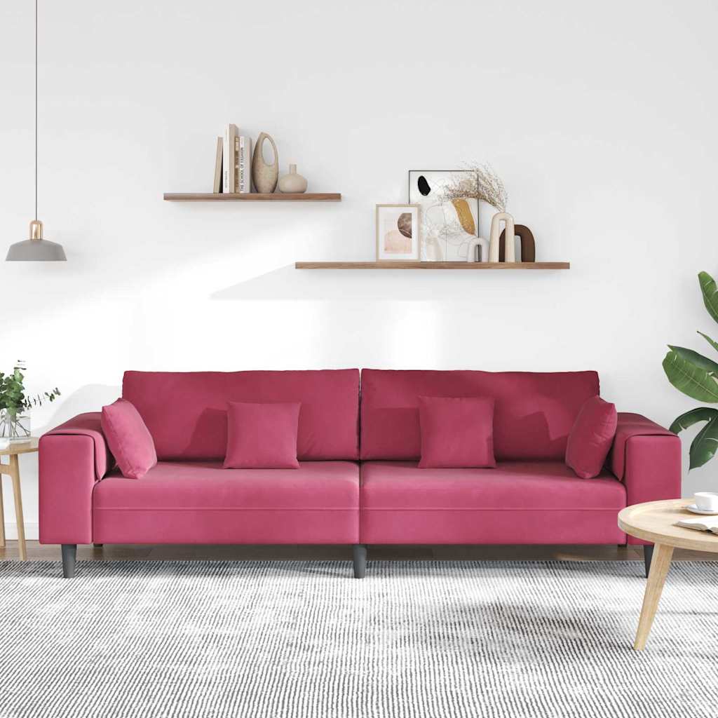 Velvet Sofa with Cushion Wine Red 208 cm Velvet